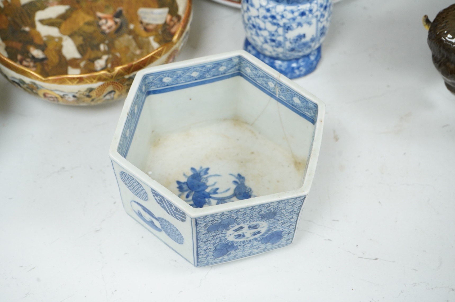 Mixed Japanese and Chinese bowls, vases and plates, largest 18cm diameter